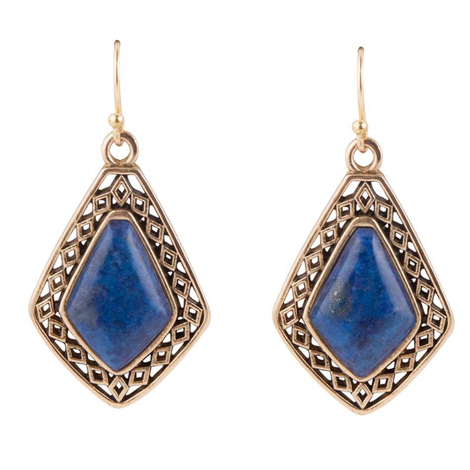 Dimond Blue Lapis Stone Golden Drop Earrings Barse Jewelry