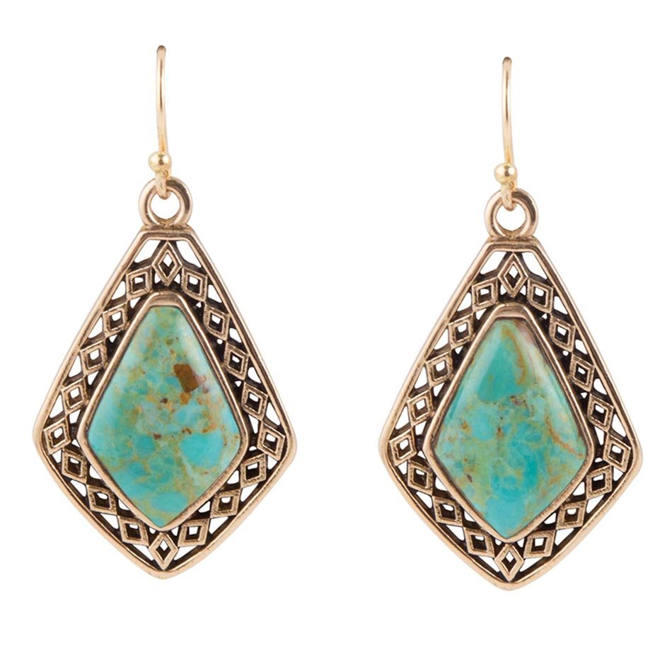 Dimond Blue Turquoise Stone Golden Drop Earrings Barse Jewelry