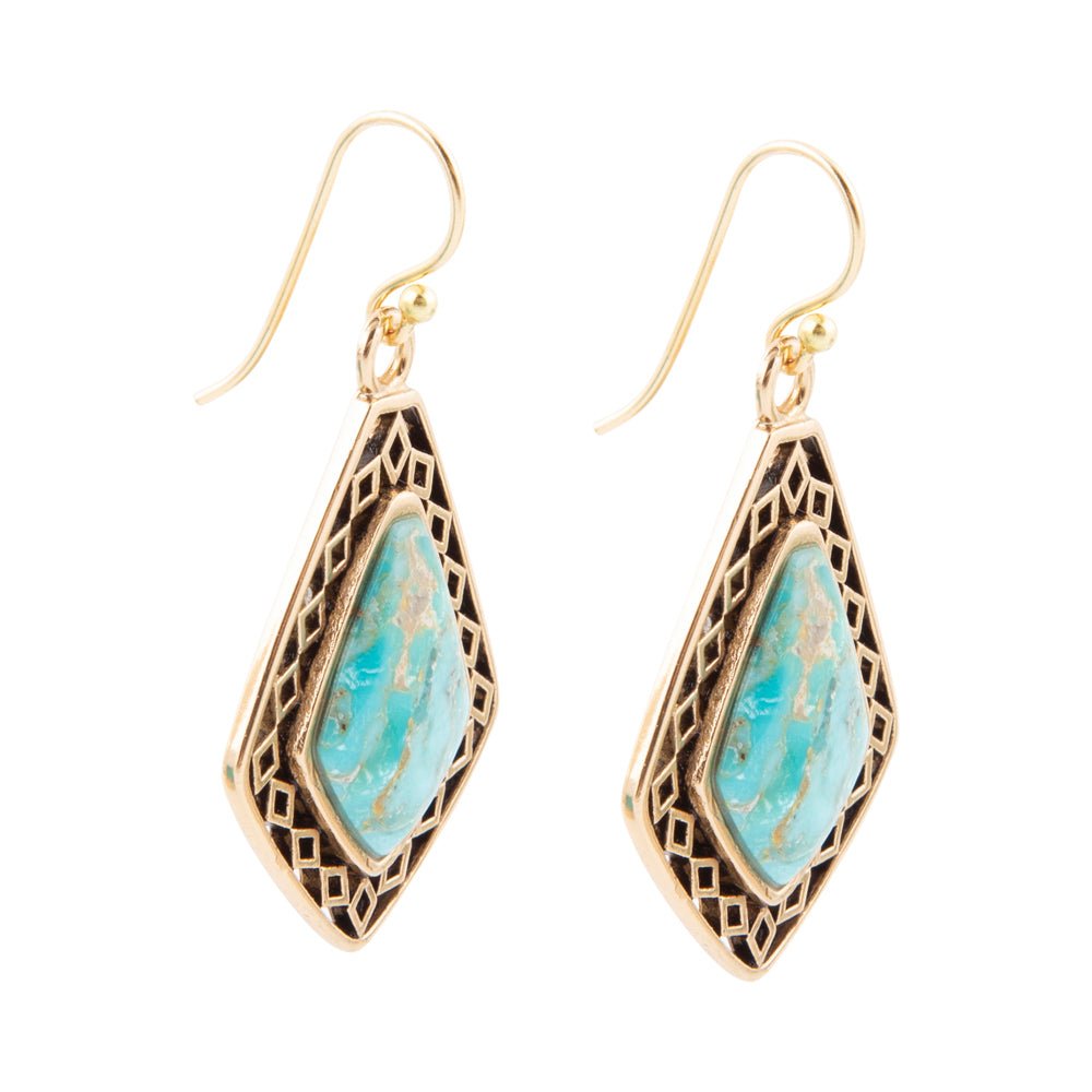 Dimond Blue Turquoise Stone Golden Drop Earrings Barse Jewelry