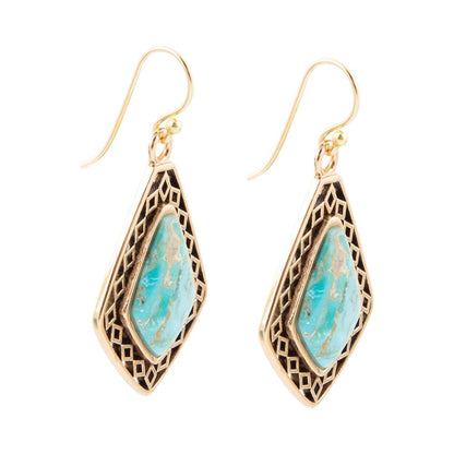 Dimond Blue Turquoise Stone Golden Drop Earrings Barse Jewelry