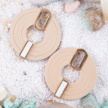 Discus Mother of Pearl Leather Earrings Barse Jewelry