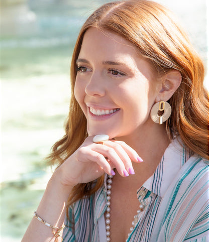 Discus Mother of Pearl Leather Earrings Barse Jewelry