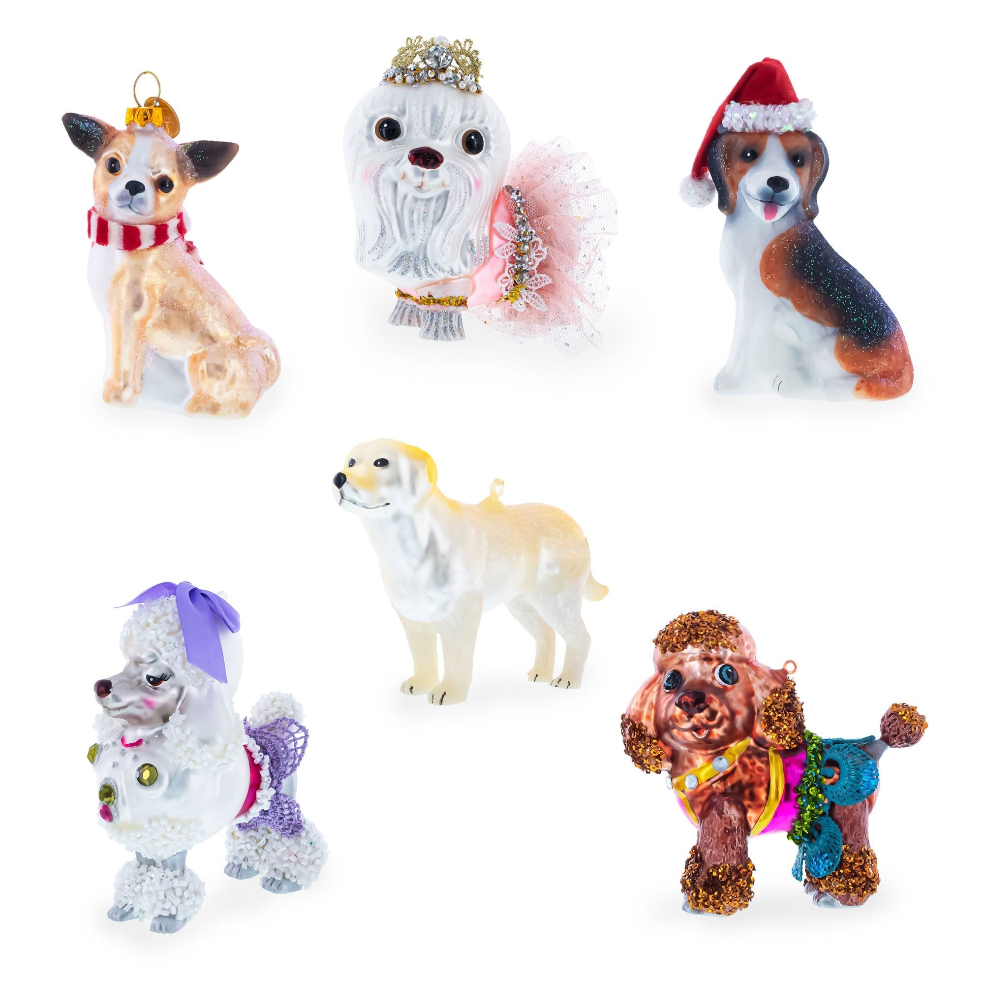 Elegant White Poodle Glass Christmas Ornament