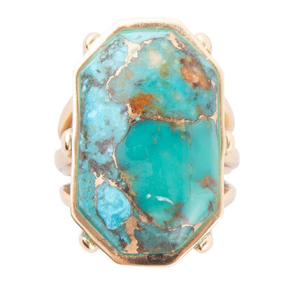 Dolce Blue Teal Turquoise Matrix and Golden Ring Barse Jewelry