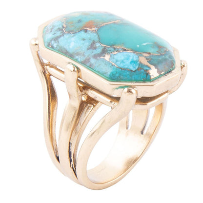 Dolce Blue Teal Turquoise Matrix and Golden Ring Barse Jewelry
