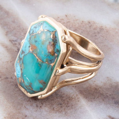 Dolce Blue Teal Turquoise Matrix and Golden Ring Barse Jewelry