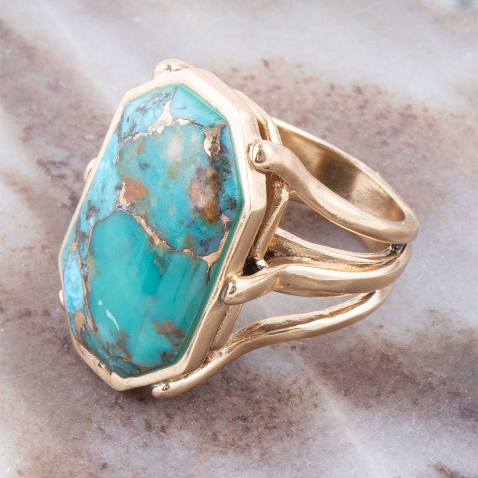 Dolce Blue Teal Turquoise Matrix and Golden Ring Barse Jewelry