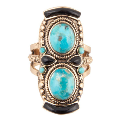 Double Up Blue Turquoise and Black Onyx Golden Ring Barse Jewelry