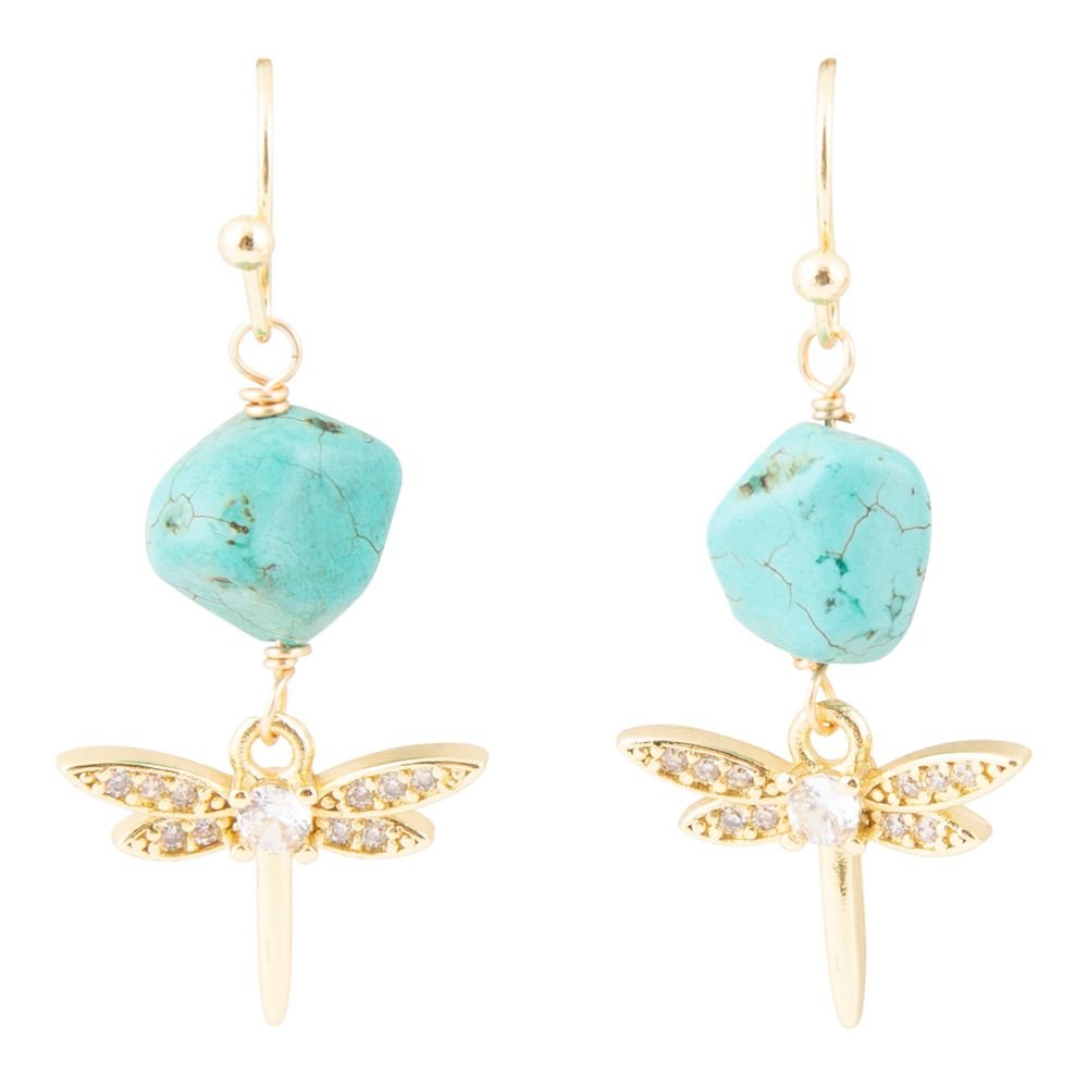 Dragonfly Blue Magnesite Golden Drop Earrings Barse Jewelry