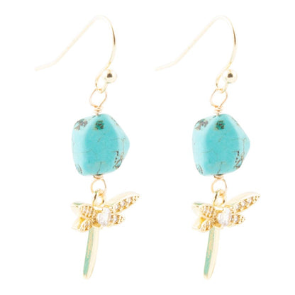 Dragonfly Blue Magnesite Golden Drop Earrings Barse Jewelry