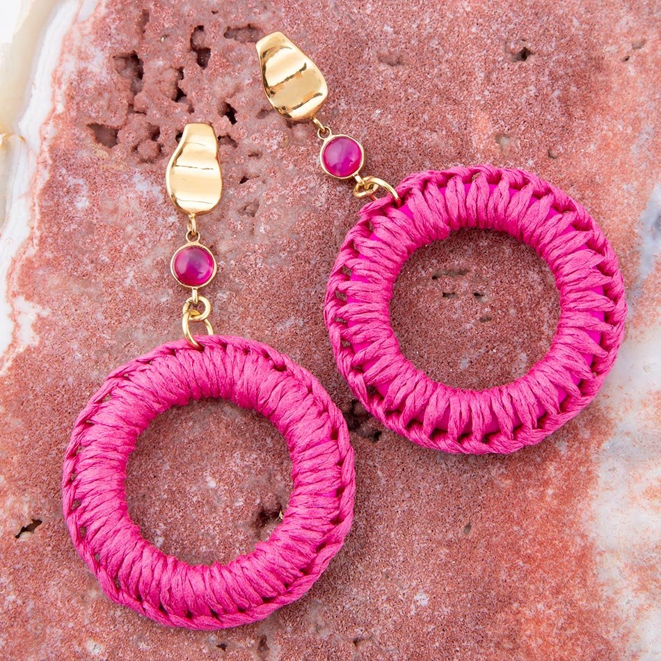 Dreams Pink Magenta Agate Woven Ring Golden Earrings Barse Jewelry