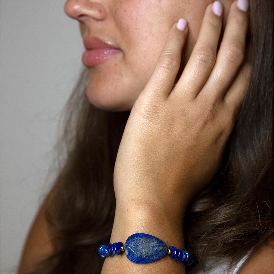 Dreamy  Blue Lapis Chunky Golden Bracelet Barse Jewelry