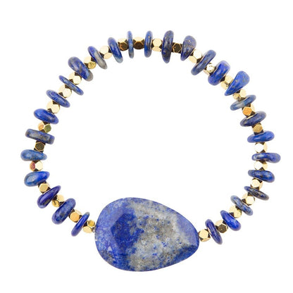 Dreamy  Blue Lapis Chunky Golden Bracelet Barse Jewelry