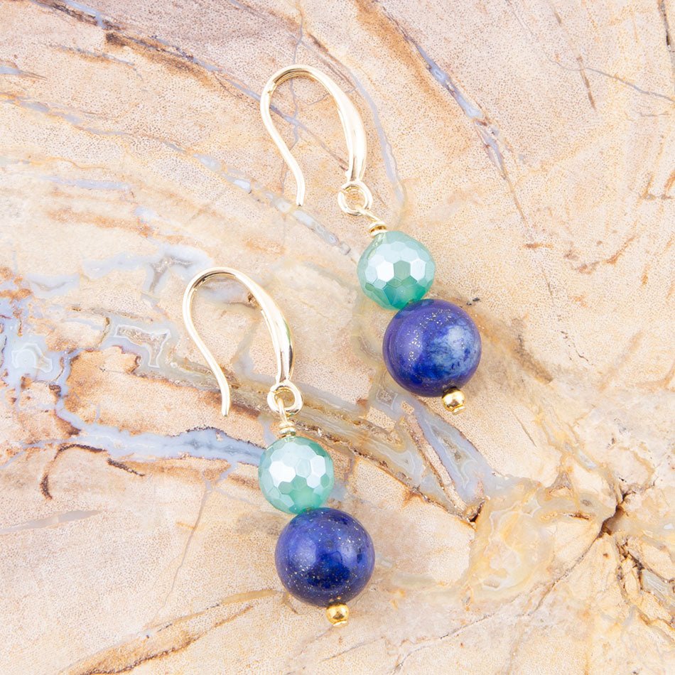 Dreamy Blue Lapis Green Golden Drop Earrings Barse Jewelry