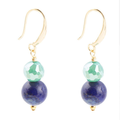 Dreamy Blue Lapis Green Golden Drop Earrings Barse Jewelry