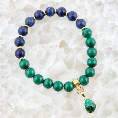 Dreamy Blue Lapis Green Malachite Charm  Golden Bracelet Barse Jewelry