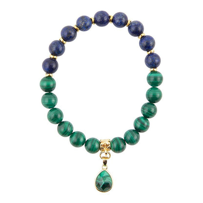 Dreamy Blue Lapis Green Malachite Charm  Golden Bracelet Barse Jewelry