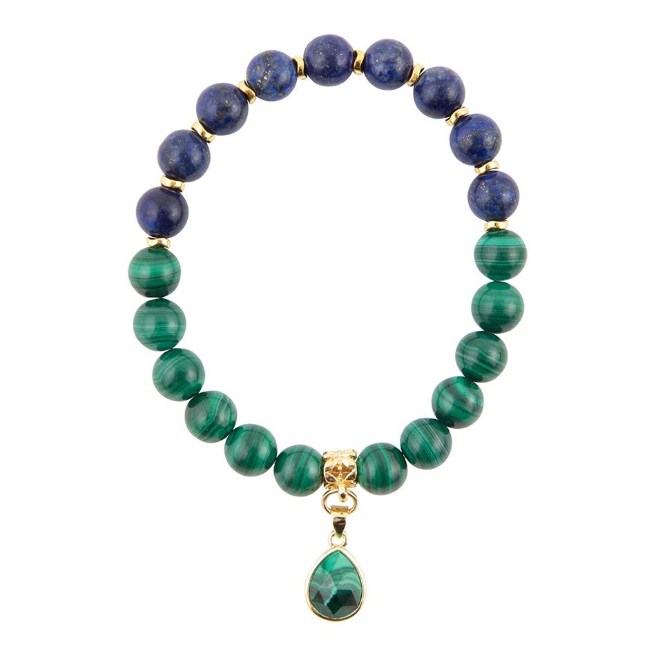 Dreamy Blue Lapis Green Malachite Charm  Golden Bracelet Barse Jewelry