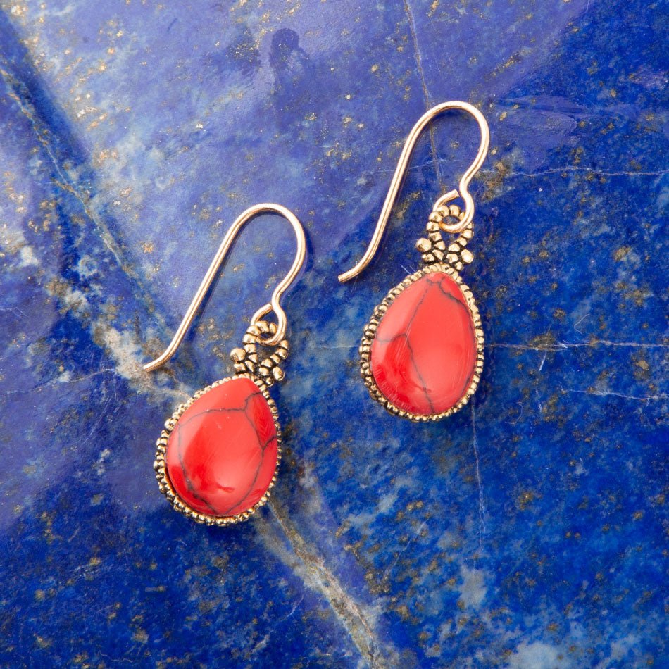 Dreamy Drop Red Howlite Earrings Barse Jewelry