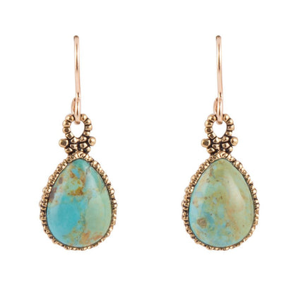 Dreamy Drop Blue Turquoise and Golden Earrings Barse Jewelry