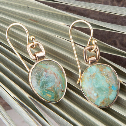 Drops of Blue Turquoise Golden Bronze Drop Earrings Barse Jewelry