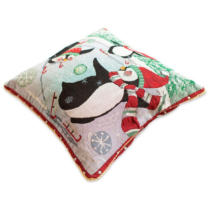 Set of 2 Skating Penguins Christmas Throw Pillow Covers BestPysanky