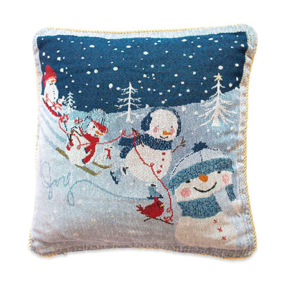 Set of 2 Snowmen Enjoying Winter Sport Parade Christmas Throw Cushion Pillow Covers BestPysanky