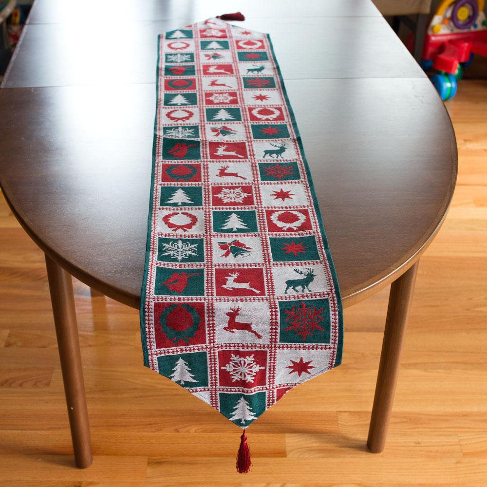Reindeer Square Patterns Christmas Tablecloth Holiday Runner 75 Inches BestPysanky