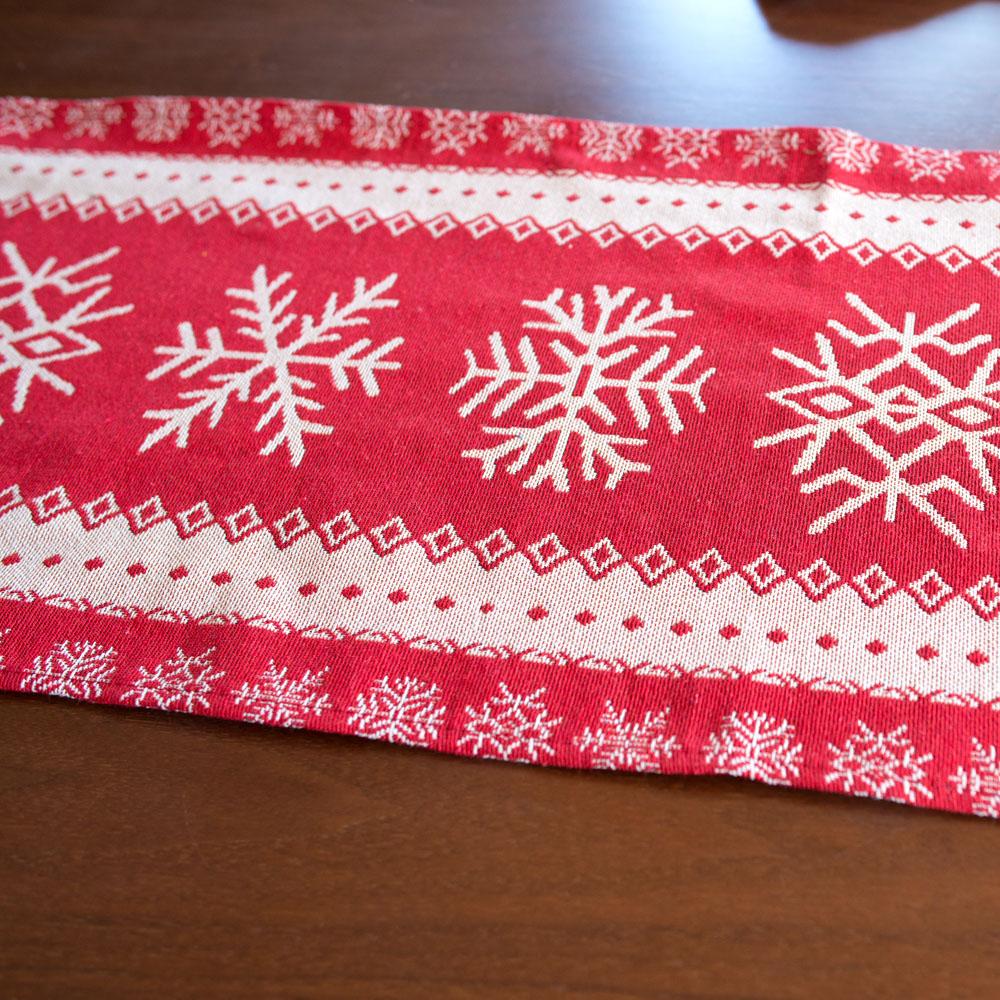 Snowflakes on Red Pattern Christmas Tablecloth Holiday Runner 76.5 Inches BestPysanky