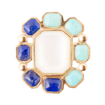 Dual Color Blue Lapis Turquoise and White Mother of Pearl Golden Ring Barse Jewelry