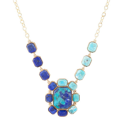 Duality Blue Lapis and Turquoise Golden Pendant Necklace Barse Jewelry