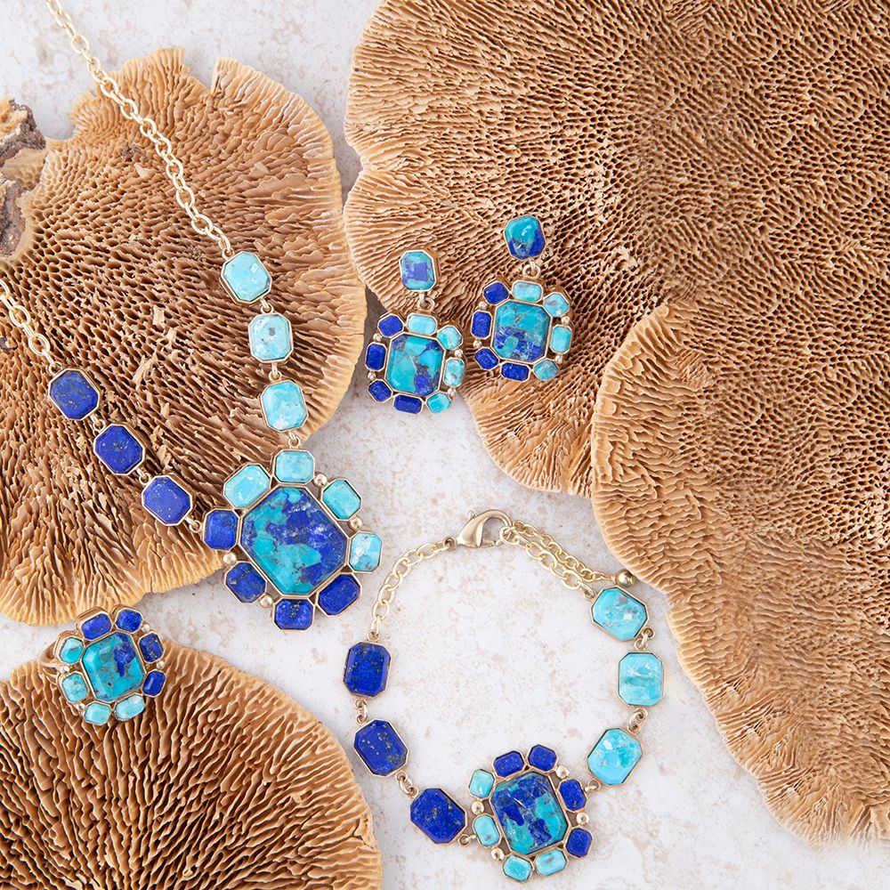 Duality Blue Lapis and Turquoise Golden Pendant Necklace Barse Jewelry