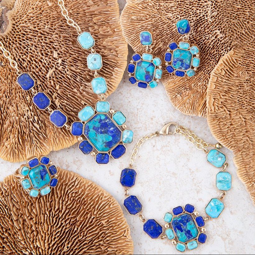 Duality Blue Lapis and Turquoise Golden Statement Ring Barse Jewelry