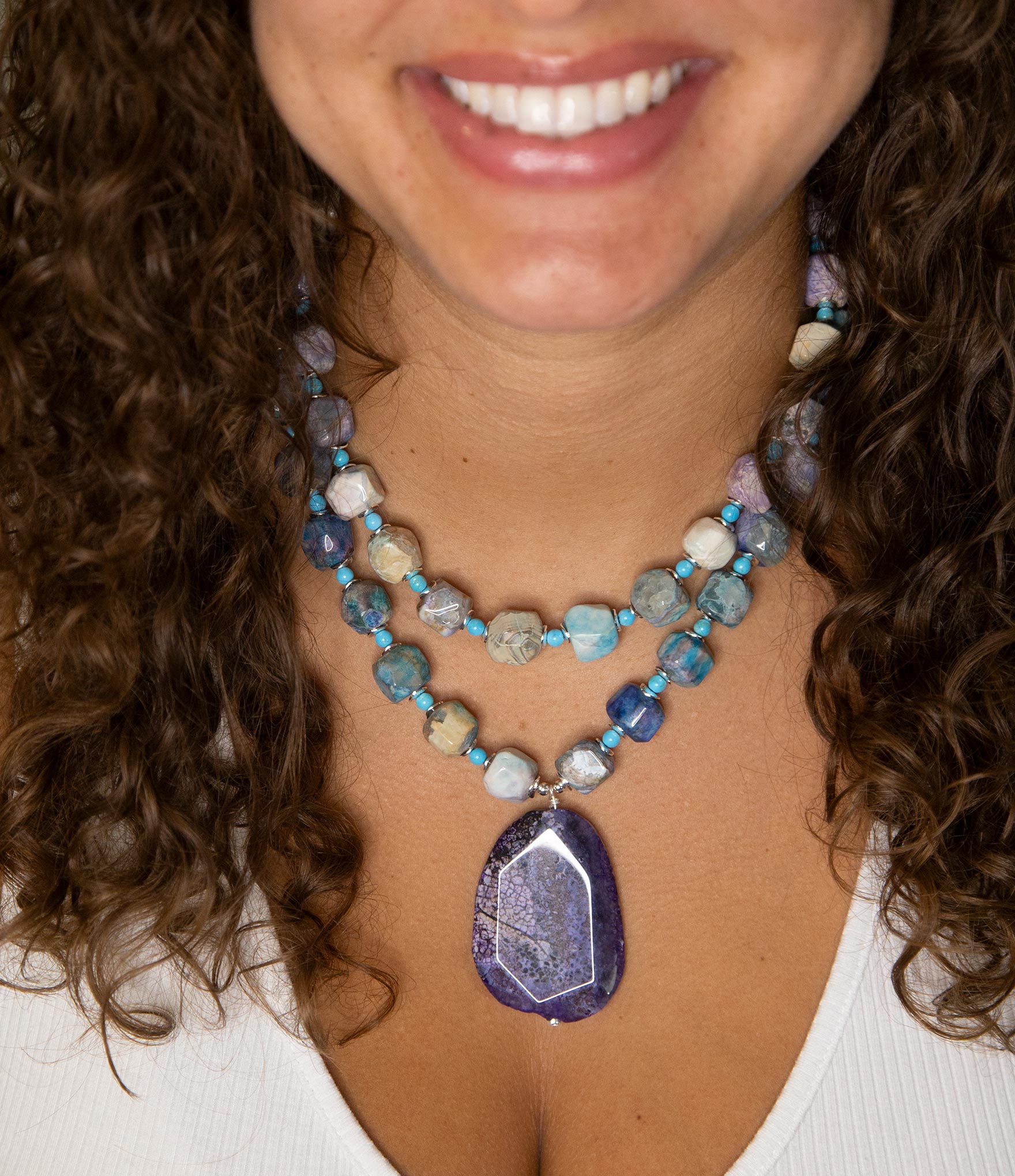 Dusty Purple Agate and Silver Statement Necklace Barse Jewelry