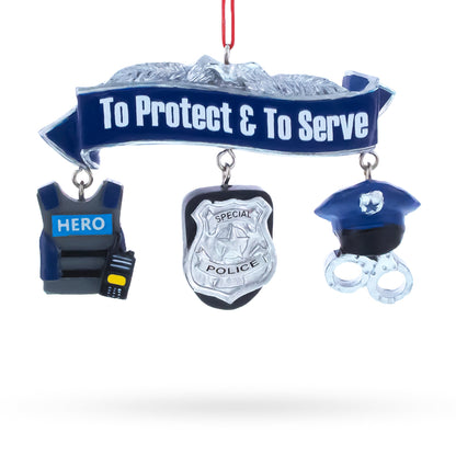 Serve Honor & Protect Police Badge and Gear Resin Christmas Ornament