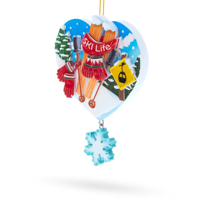Ski Life Skis with Snowflake and Cable Car Resin Christmas Ornament