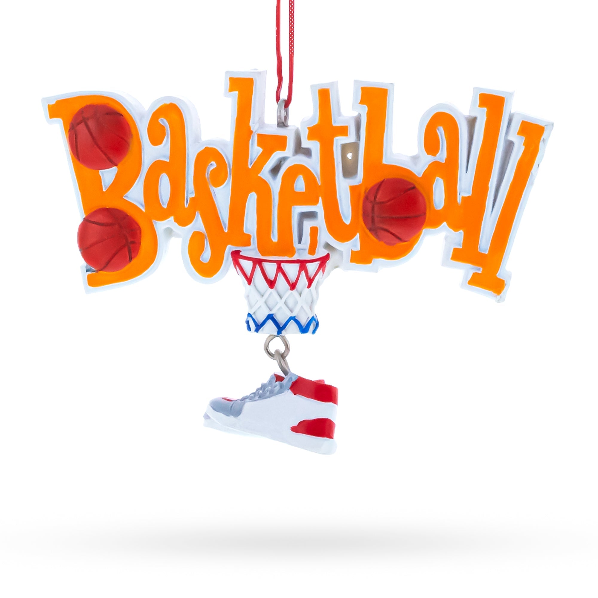 Basketball Word with Shoe and Hoop Resin Christmas Ornament