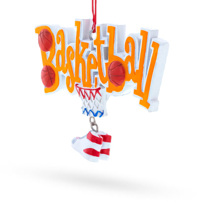 Basketball Word with Shoe and Hoop Resin Christmas Ornament