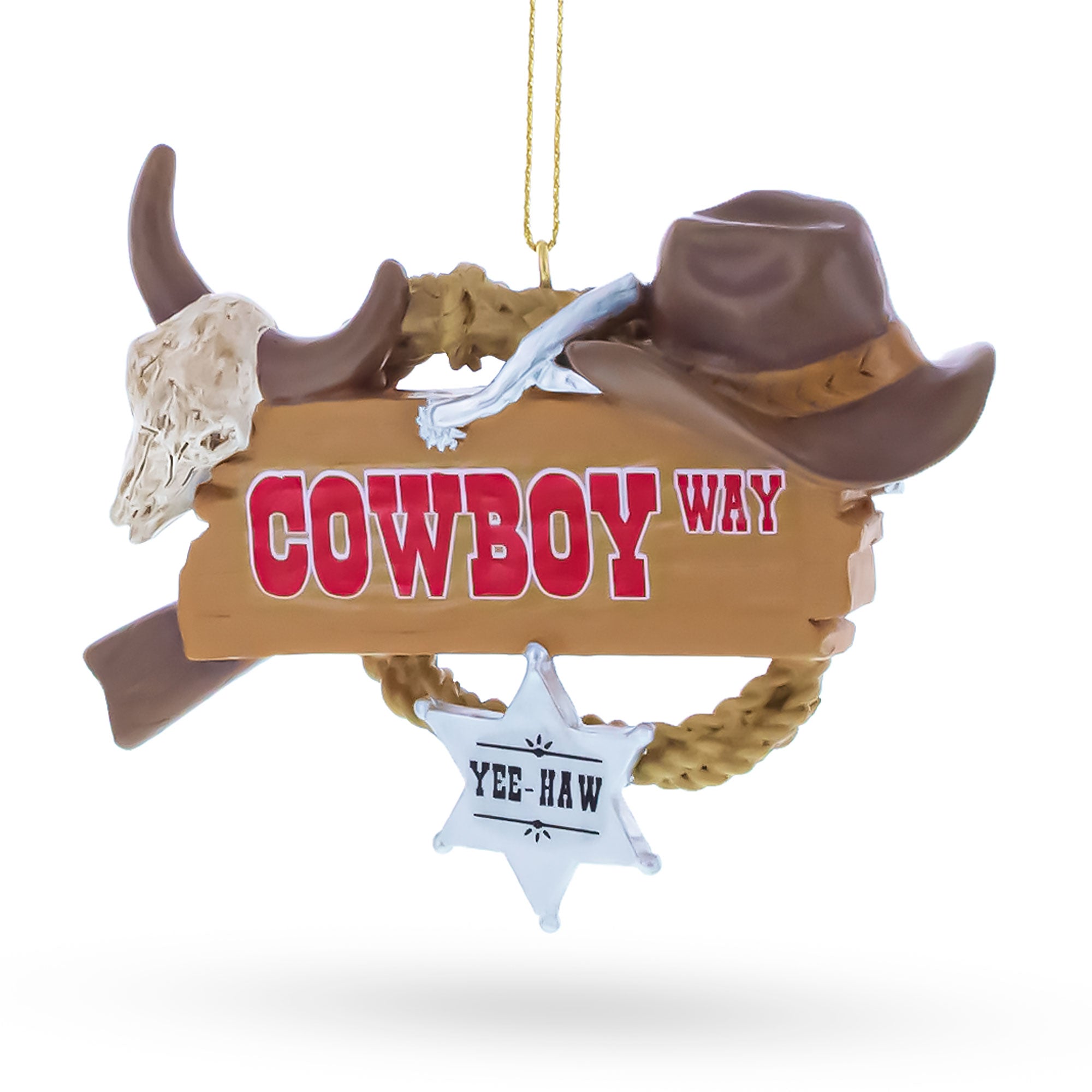 Western Cowboy Hat Sheriff Badge Resin Christmas Ornament