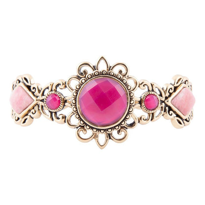 Embellished Pink Quartz Golden Cuff Bracelet Barse Jewelry