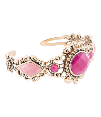 Embellished Pink Quartz Golden Cuff Bracelet Barse Jewelry