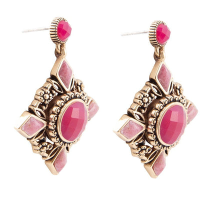 Embellished Pink Quartz Golden Post Drop Earrings Barse Jewelry