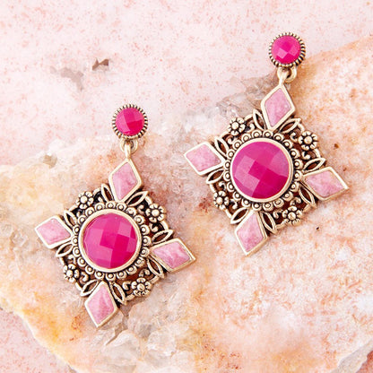 Embellished Pink Quartz Golden Post Drop Earrings Barse Jewelry