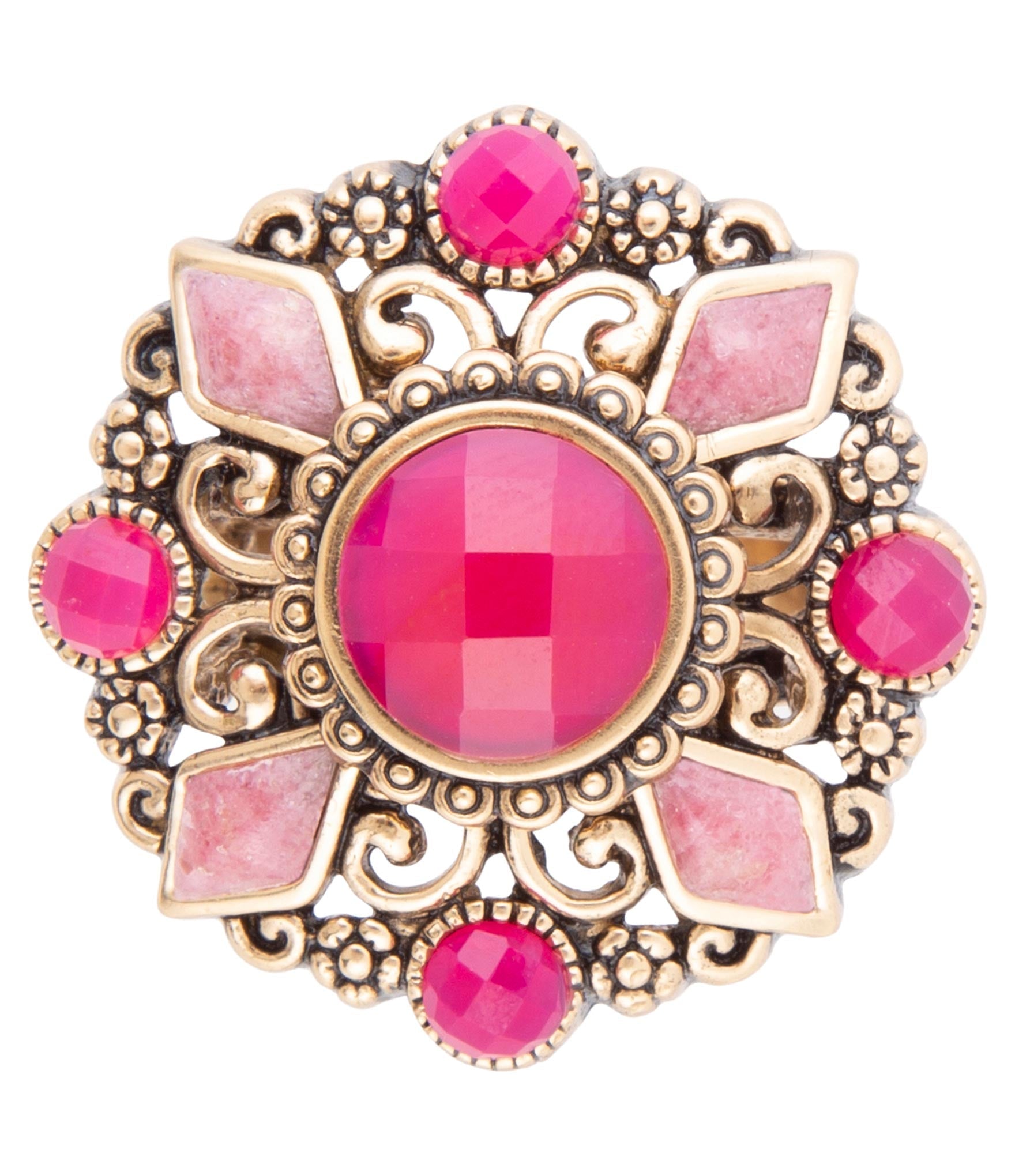 Embellished Pink Quartz Golden Statement Ring Barse Jewelry