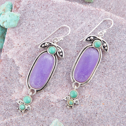 Emile Purple Quartz and Blue Turquoise Sterling Silver Drop Earrings Barse Jewelry