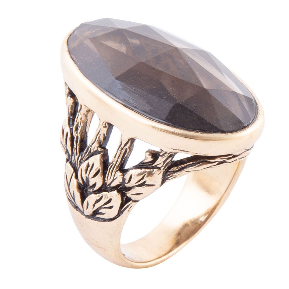 Enchanted Faceted Black Smoky Quartz Golden Ring Barse Jewelry