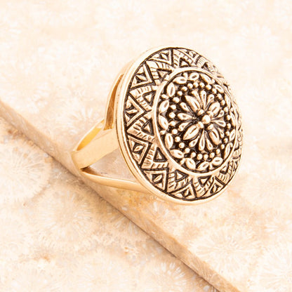 Engraved Golden Bronze Statement Ring Barse Jewelry