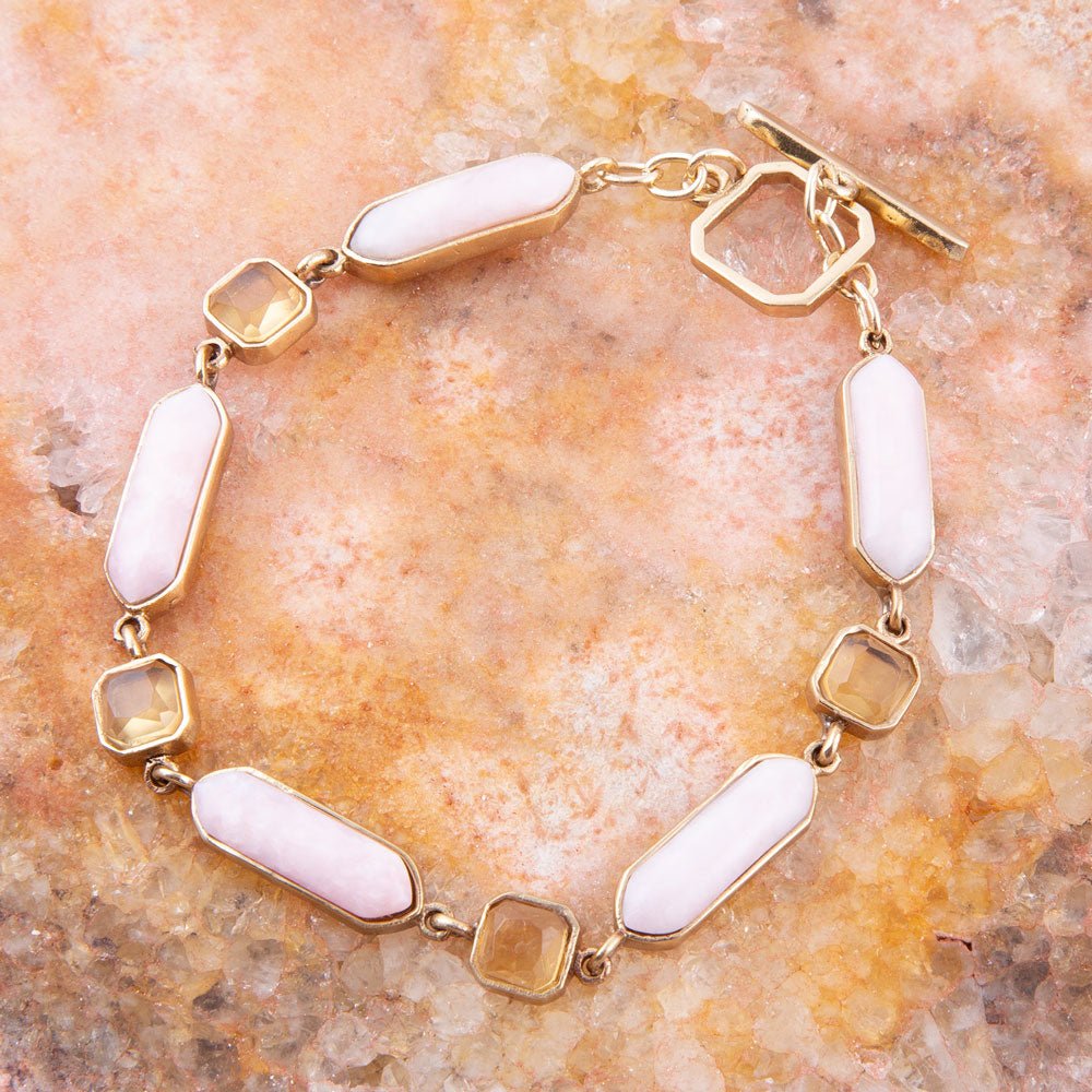 Etta Pink Opal and Yellow Quartz Golden Toggle Bracelet Barse Jewelry