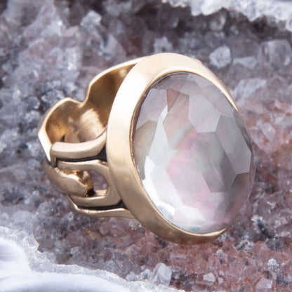 Etto Black Mother of Pearl Golden Dome Statement Ring Barse Jewelry