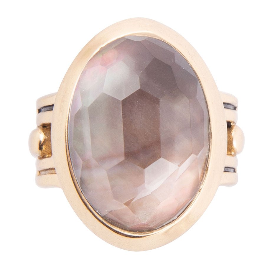 Etto Black Mother of Pearl Golden Dome Statement Ring Barse Jewelry